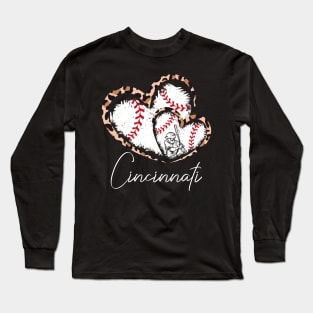 Cincinnati, Leopard Twins Hearts, Baseball, Baseball players Long Sleeve T-Shirt